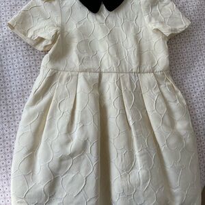 Bonpoint Ivory Textured Dress with Black Peter Pan Collar